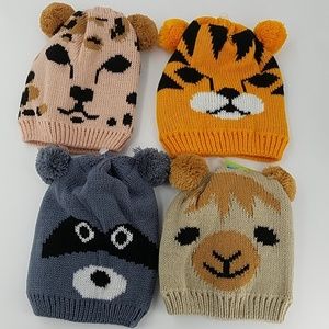 🆕Knitted Animal Double Pom Hat 4 pieces